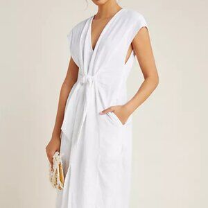 TAVIK for Anthropologie Beach Cover-Up Dress | White Tie Waist Midi | Size S